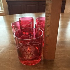 Cranberry Cut to Clear Whiskey/Rocks Glasses Set Of 5