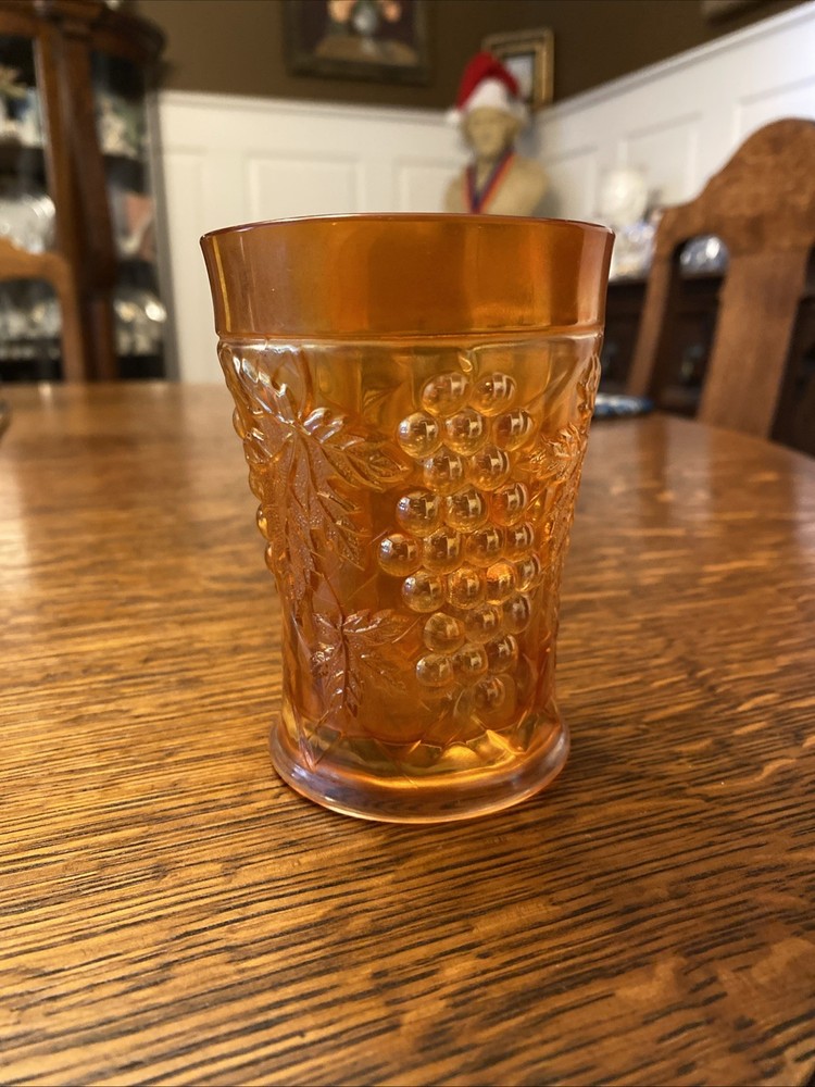Imperial Crystal Luster Rose Marigold Carnival Glass Tumbler 4 1/4″