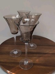 NWT Roscher & Co Wine Glasses Smokey Brown Clear Stem 9.25 In Tall Set Of 4