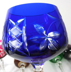 Bohemian Cut to Clear Crystal Multicolored Hock Wine Glasses Vintage Set of 6