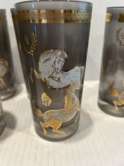 8 Vintage MCM Culver Ming Smokey Stallion Horse Gold 5.5″ HIGHBALL GLASSES
