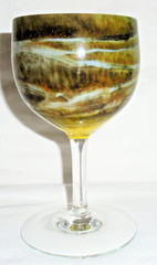 Steven Maslach Volcanic Handblown Green Wine Glass, Signed, 6.75″