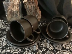 IKEA coffee-tea set 4 cups and 4 plates Color Black Matte brand NewCor Stoneware
