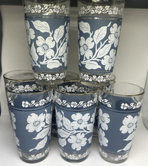Set of 8 Vintage Hazel Atlas Dogwood Wedgewood Blue White Tumbler Glasses 1960s