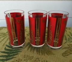 MCM Culver Hindu Goddess Siam Red Gold Glasses Highball Tumblers Lot of 3