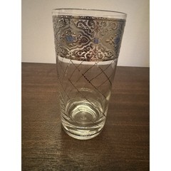 VTG 3 Culver Sorrento Hi-ball Tumblers Silver Lattice Blue Accent Signed Damage