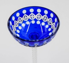 French Blue Cobalt Cut to Clear Air Twist Cordial, Circa 1890