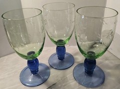 Pfaltzgraff Summer Breeze Blue Green Etched Leaf 17 oz Iced Tea Goblets-Set of 3