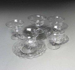 Thomas Webb Sons Crystal Sherbet Glasses w Plates Signed C 1940 Vintage Set Of 5