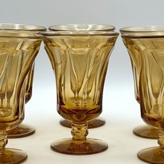 Vintage MCM 6 Glasses Fostoria Jamestown Amber 6” Water Tea Wine