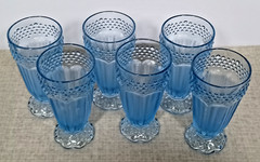 Gorham Crystal Highball Glass Emily’s Attic Blue Hobnail Chevron Set of 6