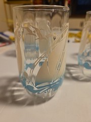 Vintage Mid Century Nautical Glasses 4 Sailboats, Teal Blue Waves, Birds