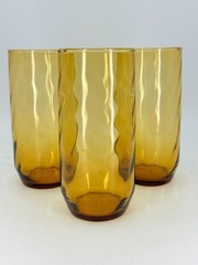 3 Libbey Amber Optic Swirl Tumblers MCM Vintage Glasses 1950s Dishware Tawny
