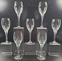 7) Gorham Crystal Jolie Wine Glass Set Vintage Elegant Floral Stemware Retro Lot