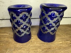 Vintage Felipe Derflingher MCM Cobalt Art Glass Caged Imprisoned Brutalist Glass