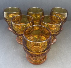 Vintage Set of Six Anchor Hocking Georgian Amber Tumblers Honeycomb Panels