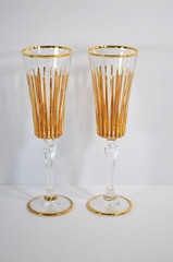 CC ZECCHIN Italian Murano Glass Gold Gilt Champagne Flutes Set Of 2