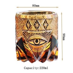 Vintage Amber Hand-Cut Edo Kiriko Crystal Whiskey Tumbler Heavy Base Bar Glass