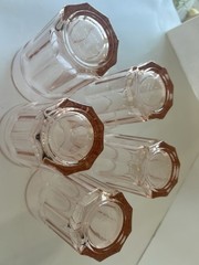 Five (5) IKEA POKAL 9 Panel Drinking Glasses 5.25” Pink Made In Italy #10288