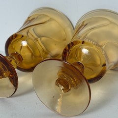 Set/2 Vintage Fostoria Jamestown Amber Swirl Water Goblets Glasses Twist Stem 6″