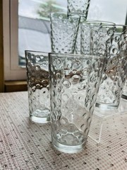 Set Of 10 Clear VTG Libbey AWA Polka Dot Pattern Optic 5 7/8″ Glass Tumblers