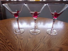 Martini Red Drop Pier 1 Swirl Stem Blown 7 1/2″ Crystal Glass – Set of 3