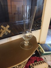 Crystal Etched Glass Vase 10 inches tall- flower and leaf design