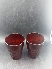 Lot 2 Vintage Anchor Hocking HIGH POINT Royal Ruby Glass Juice 3 Oz MCM