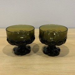 Vintage Tiffin Franciscan Madeira Olive Green Sorbet Sherbet Glass Set of 2