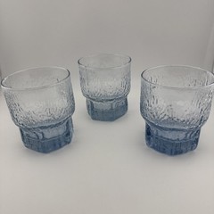 Indiana Glass Glacier Blue Mist 4”Double Old Fashioned Rock Glasses ~3 Pcs