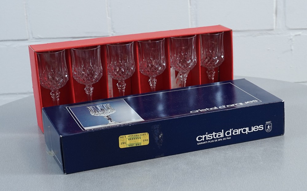 6 Cristal d’Arques Cherry Glasses 6cl Lead Crystal in Original Box Vintage