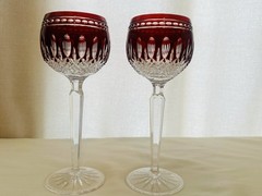 Waterford Clarendon Ruby Red Wine Goblets Cut To Clear Crystal Pair Of 2