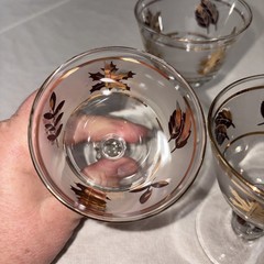 Vintage 3 Libbey Frosted Gold Leaf Cordial Ball Stem Glasses 1960’s MCM