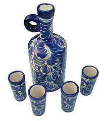 Talavera POTTERY 5 Piece Liquor Tequila Drink Set Decanter Shot Glasses Barware