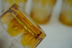 Moser Bohemian Amber Cut to Clear (4) Highball Glasses, 5 3/8″ (Lot B) (G42)