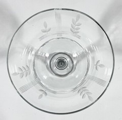 Vtg Etched Laurel Leaf Stripes Lines Crystal Wine Goblet 4 5/8″ Art Deco MCM