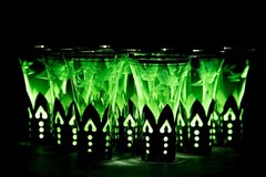 Manganese 9pc Glass Dur-O-Bor Cordial Set Silver Crown Sleeve Cuff Glow