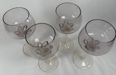 4 Vintage Bohemia Czech Amethyst & Clear Glasses Swirl Stem Star Goblet Cordial