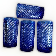 Set (4) Cristal D’Arques Valse Cobalt Blue Cut to Clear 4-1/2” Juice Glass.
