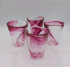 Kosta Boda UHV Pink Swirl Glass Tumblers Ulrica Hydman Vallien Set of 4