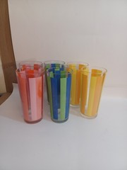 Vintage Summertime Rainbow Striped Set Of Six Tumblers Pre-owned 6.5 Inches