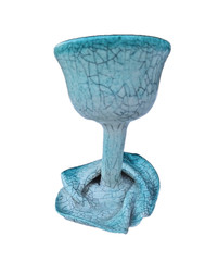 Artisan Art Pottery Turquoise Blue Lily Flower Crackled Glaze 6.5″ Goblet Vase