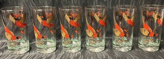 Vintage Pheasant Bird Hunting Hi Ball Bar Glasses Barware 6 MCM