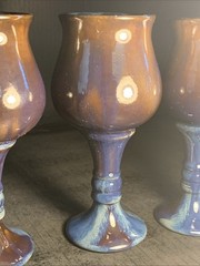 4 – Ceramic Chalice Studio Art Pottery Wine Goblets Drip Glaze. See Description
