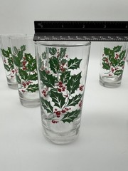 Indiana Holly Berry Holiday Tumbler Glasses Set 6 Green Red Christmas Decor 5.5″