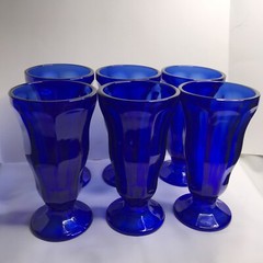 VTG Anchor Hocking Cobalt Blue Parfait Sundae Ice Cream Pedestal Glasses Set /6