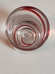 Red Swirl tall Shot Glass PIER 1 Clear with Red Swirl Line Design 3.5″ Tall