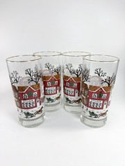 Vintage Libbey Christmas Winter Village Tallboy Tumblers Glasses Holiday Lot 4