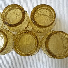 VTG Set Of 7 Anchor Hocking Rain Flower Amber Flat Tumbler Juice Glasses 6 Oz.