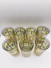 Culver Prado Green Gold High Ball Vintage Drinking Glasses Tumblers Set of 7 MCM